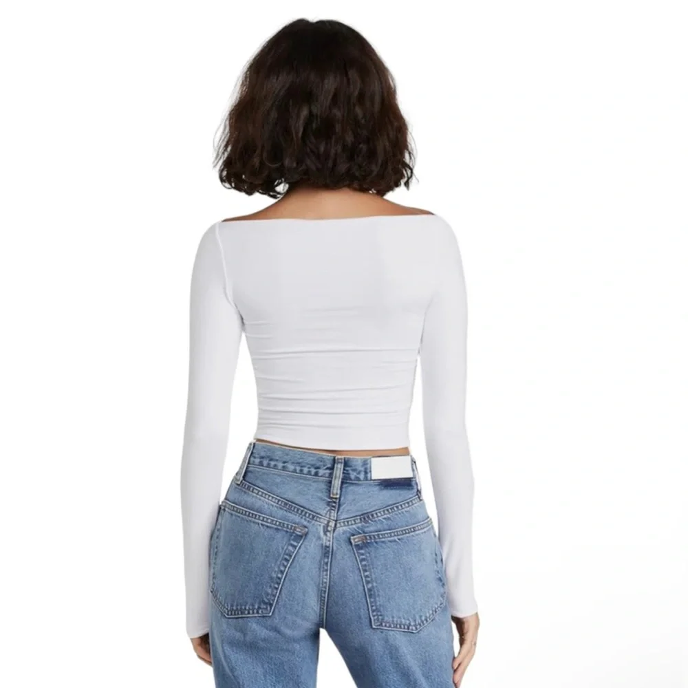 SER.O.YA Ellis Top White NWT Long Sleeve Cutout REVOLVE XS Cropped Fitted Sexy